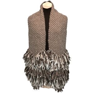 scarf winter 1937 Accessories tan chunky big knit fringe warm statement piece